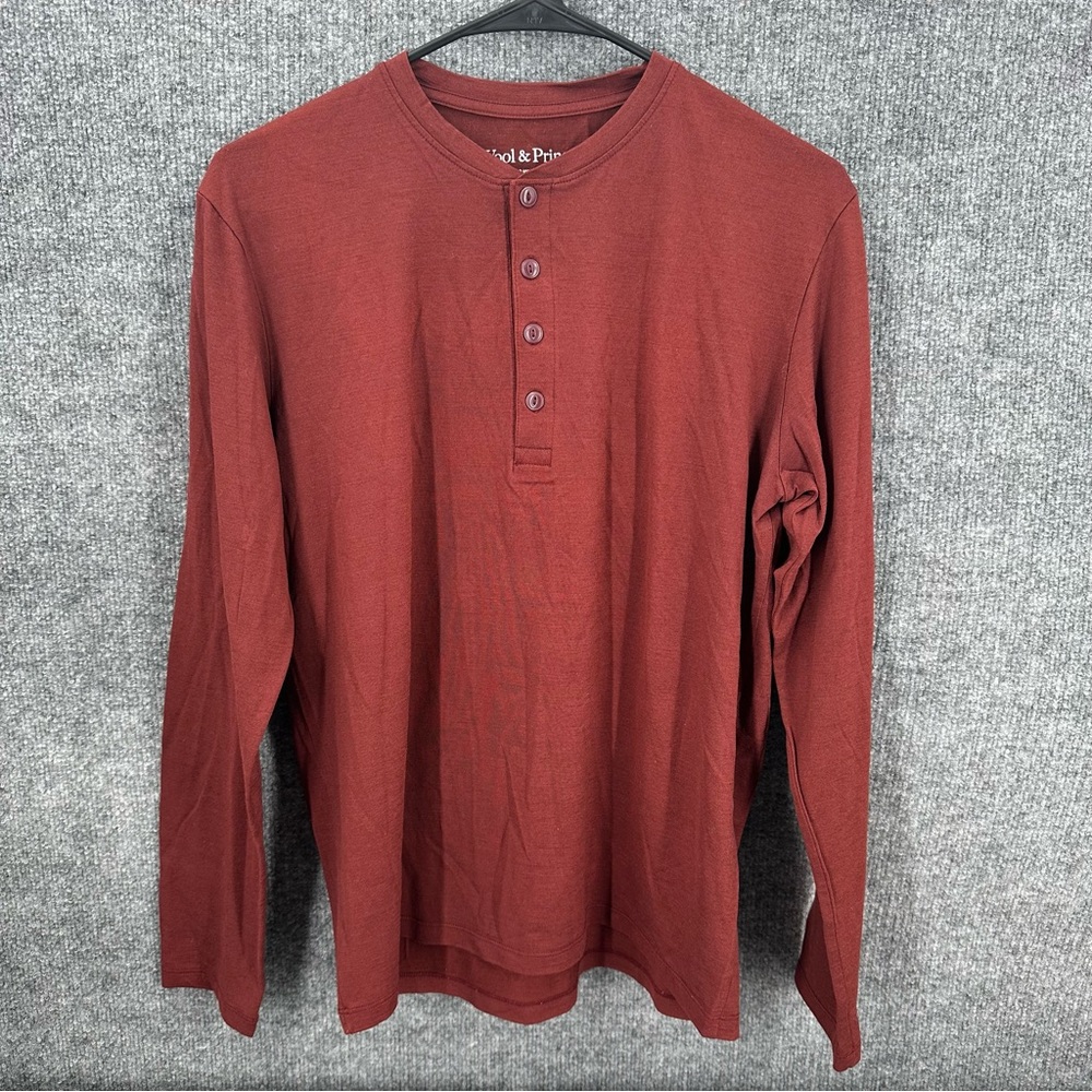 Wool & Prince Henley Shirt Men’s M Merino Wool Blend Pullover Burgundy